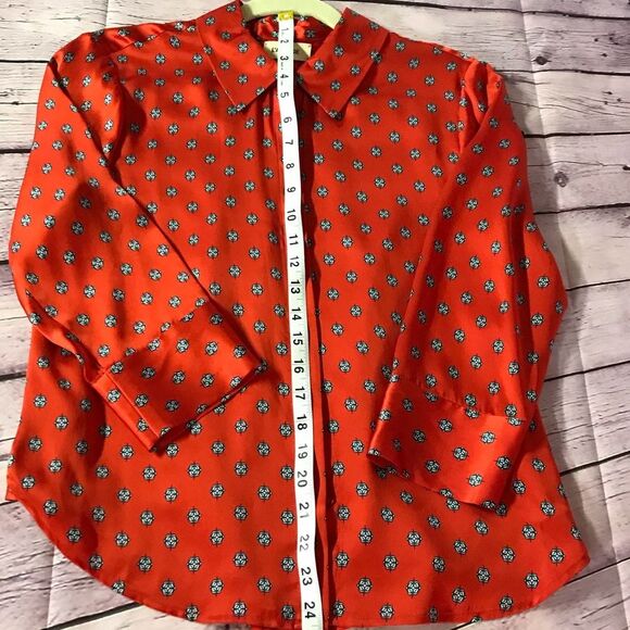 L'AGENCE Royal Red Maestro Jil Silk Charmeuse Button Blouse 3/4 Sleeve Size SP - Picture 11 of 13